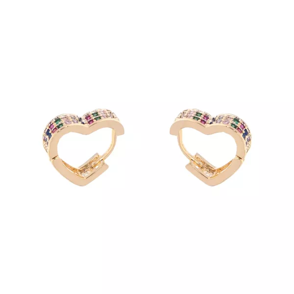 Brinco Argola M Coração Cravejado de Zircônias Coloridas by Kumbayá Joias 