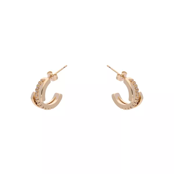 Brinco Meia Argola 3 Fios e Zircônias By Kumbayá Joias