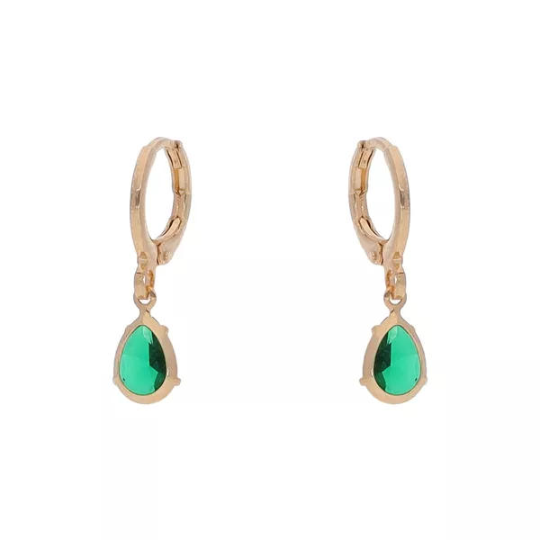 Brinco Dupla Argolinha Gota de Zircônia Verde by Kumbayá Joias 