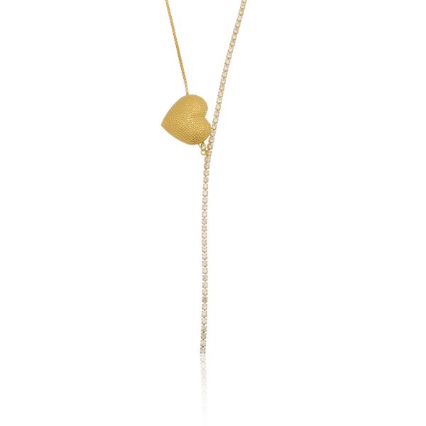Colar Veneziana Riviera e Coração Semijoia Banho De Ouro 18k