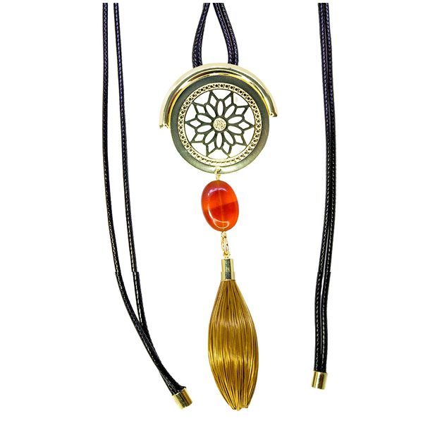 Colar Preto Ajustável Mandala e Capim Dourado By Kumbayá