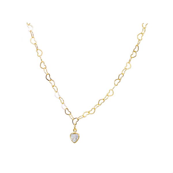 Colar Elo Coração e Pingente Coração De Zircônia Banhado a Ouro 18k