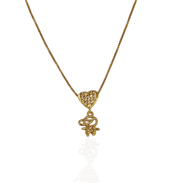 Colar Coração Menino Cravejado Semijoia Banho de Ouro 18K