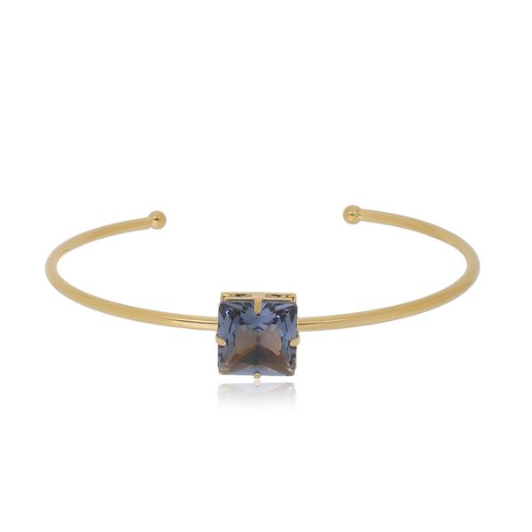 Pulseira Bracelete Com Carrê Semijoia Banho De Ouro 18k Cristal Lilás