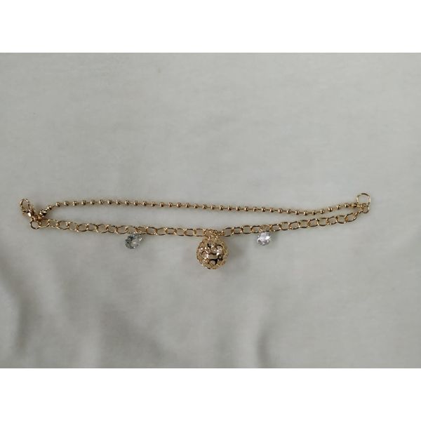 Pulseira Dupla de Bolinhas e Elos com Pingente Esfera de Zircônia Semijoia Banho de Ouro 18K