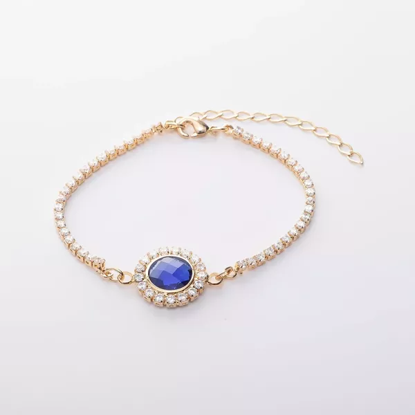 Pulseira Riviera Incolor com Detalhe Redondo em Zircônia Azul Safira