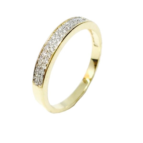 Anel Meia Aliança Semijoia Banho De Ouro 18k Cravação De Zircônia Incolor Detalhe Em Ródio