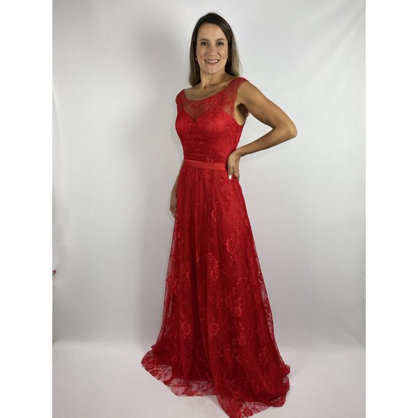 Vestido rendado vermelho on sale