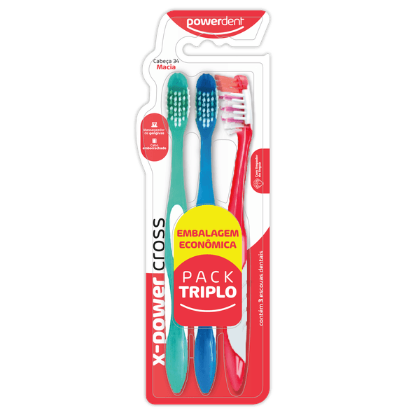 Escova de Dentes Powerdent X-Power Cross Pack Triplo