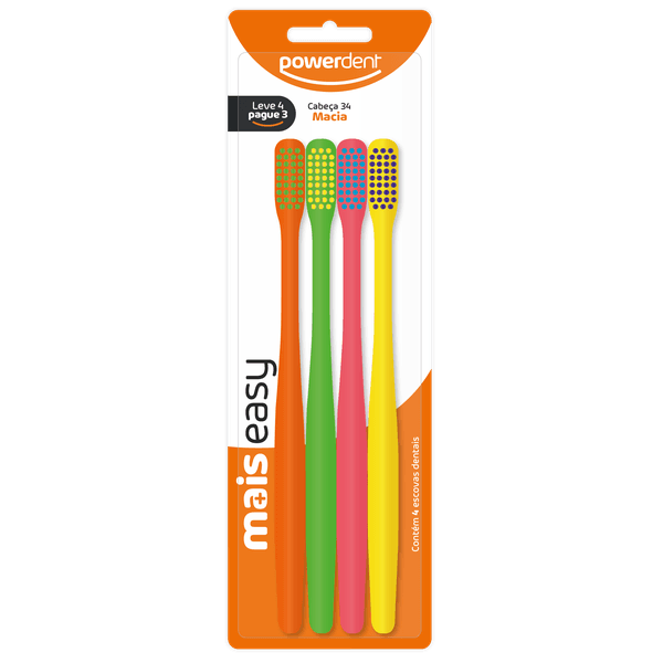Escova de Dentes Powerdent Mais Easy 4un