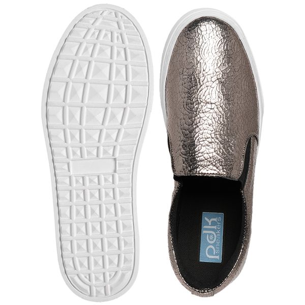 Tênis Slip On Couro Premium Craquele Metal Onix 1200
