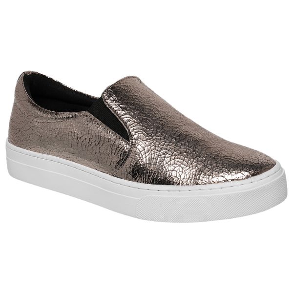 Tênis Slip On Couro Premium Craquele Metal Onix 1200