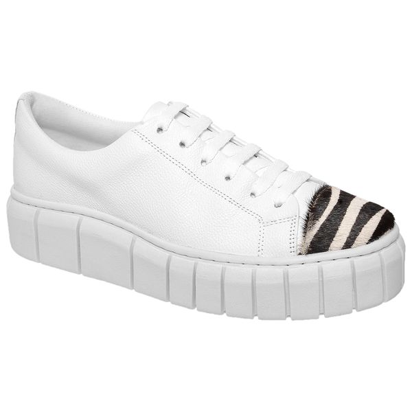 Tênis Casual Couro Premium Cotton Branco/Pelo Zebra 1802