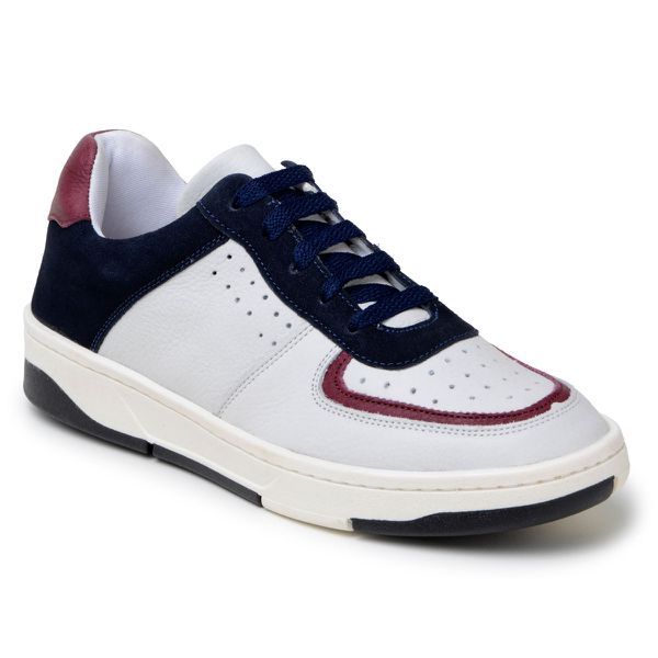 Tênis Casual Couro Premium Graxo Off White e Açai/Camurça Marinho 2033