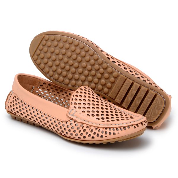 Mocassim Couro Premium Plume Pessego Laser 8065