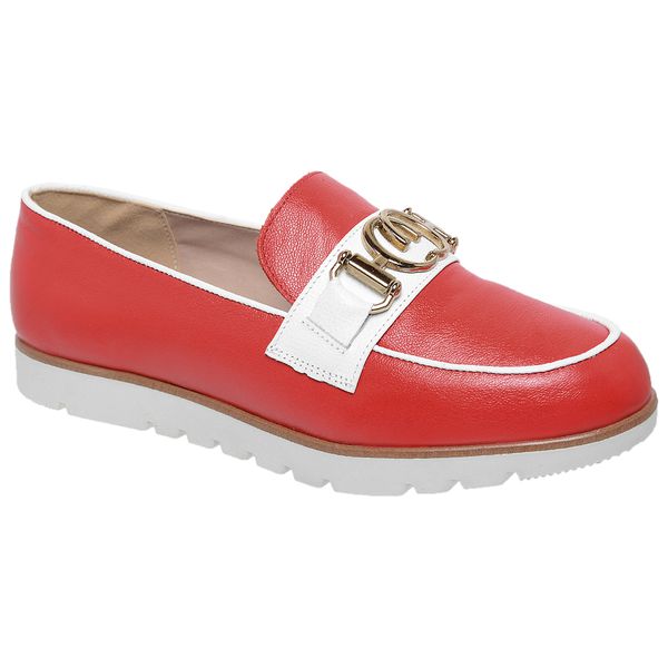 Mocassim Couro Premium Confort Vermelho Tomate/Fly Branco 6005