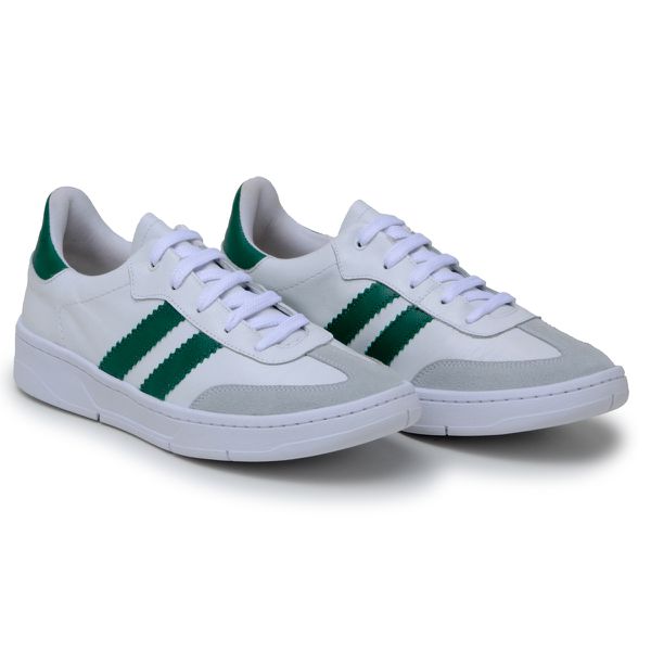 Tênis Casual Couro Premium Paris Branco Verde 2042