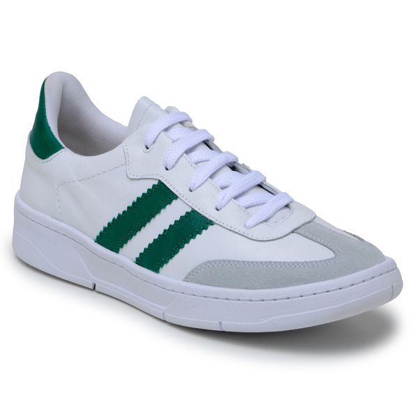 Tênis Casual Couro Premium Paris Branco Verde 2042