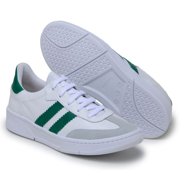 Tênis Casual Couro Premium Paris Branco Verde 2042