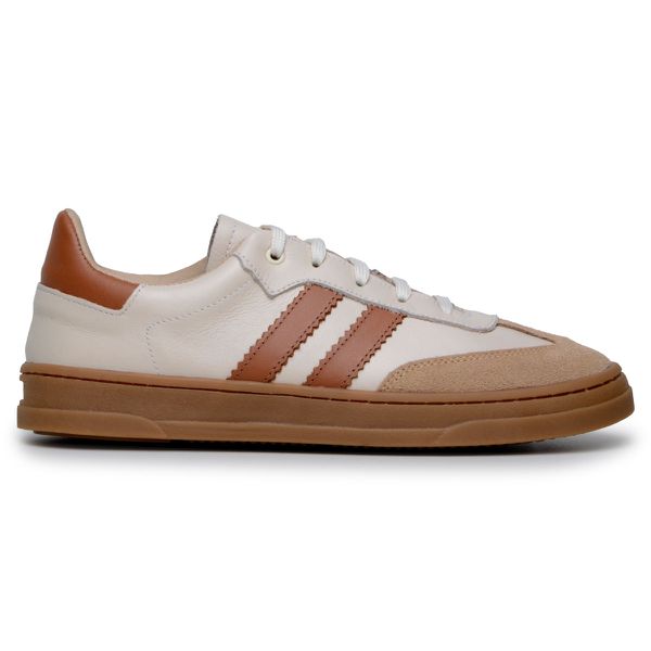 Tênis Casual Couro Premium Paris Off White Caramelo 2042