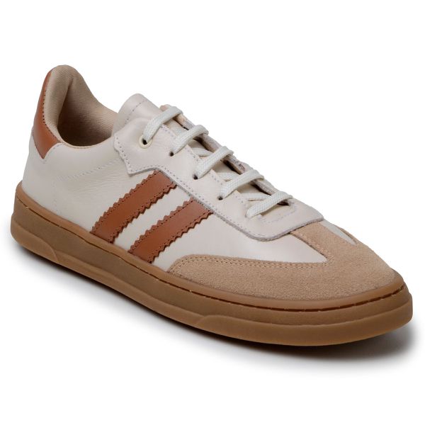 Tênis Casual Couro Premium Paris Off White Caramelo 2042