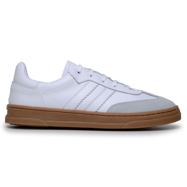 Tênis Casual Couro Premium Paris Off White Caramelo 2042