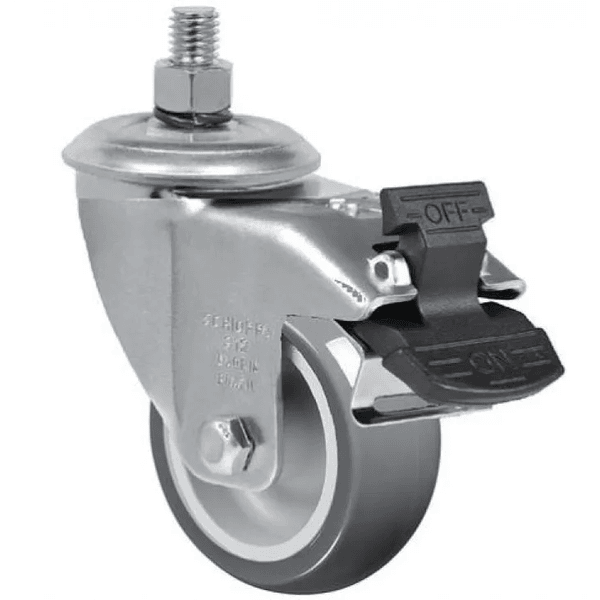 Rodizio Giratório PVC L12 75mm para até 60kg com Freio G e Espiga Roscada 1/2Pol.Schioppa GLE 312 BP G 60KG