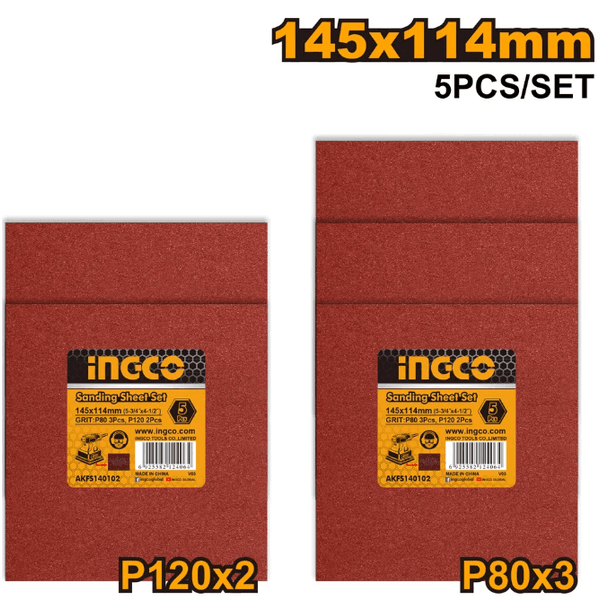 Jogo de Folhas de Lixa Ingco 145x114mm(p80 e P120) Com 5 Pecas