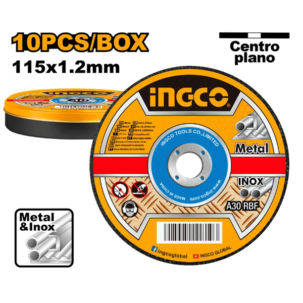 Jogo de Disco de Corte para Metal Ingco4.1/2 Pol (115mm x 1.2mm x 22.2mm) Com 10 Un