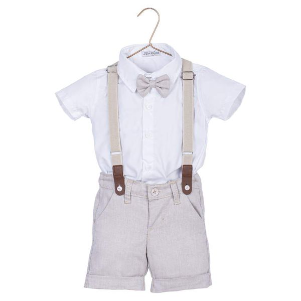 Conjunto Batizado Bermuda Oxford Bege