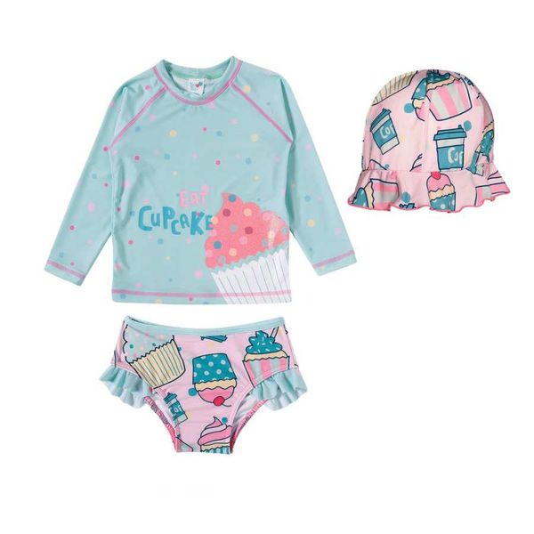 Conjunto De Praia Proteção Uv Com Chapéu - Cupcake