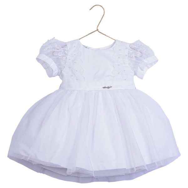 Vestido Batizado Renda Com Pérolas e Tule