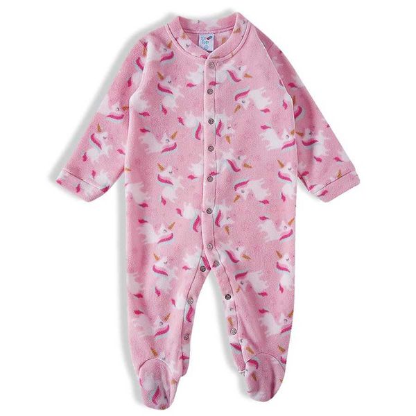 Pijama Macacão Com Pé Unicórnio Soft Rosa