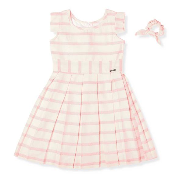 Vestido Infantil Listrado Rosa com Lurex