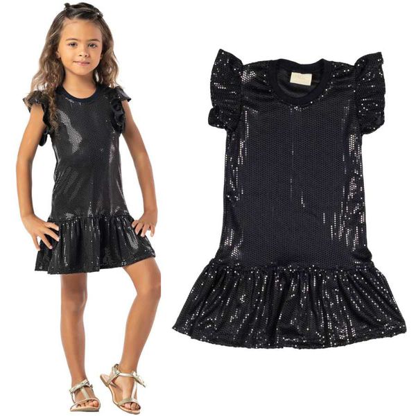 vestido de moletom infantil barbie com paetê e capuz preto - C&A