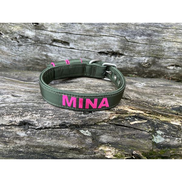 COLEIRA BABY PERSONALIZADA 3cm militar com nome em rosa pink