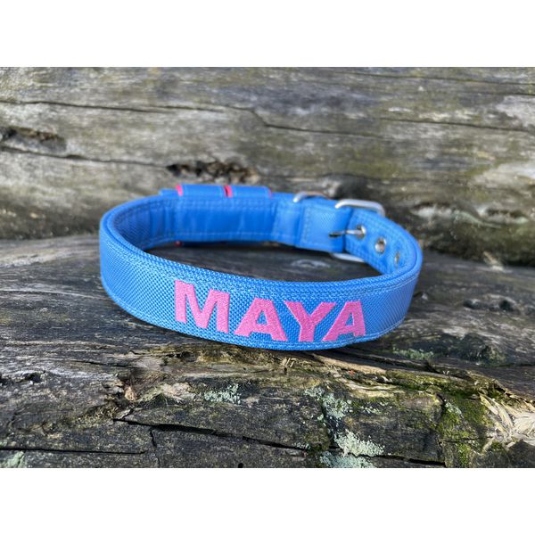 COLEIRA BABY PERSONALIZADA 3cm azul bebê com nome em rosa