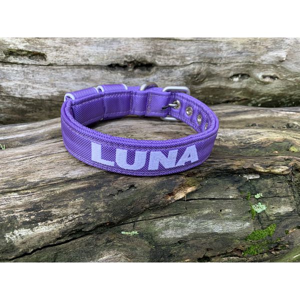 COLEIRA BABY PERSONALIZADA 3cm lilás com nome em branco
