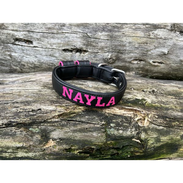 COLEIRA BABY PERSONALIZADA 3cm preta com nome em rosa pink