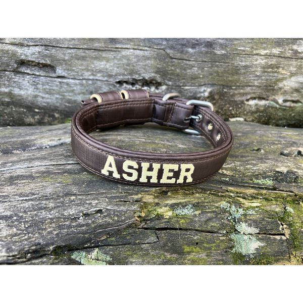 COLEIRA BABY PERSONALIZADA 3cm marrom com nome em dourado