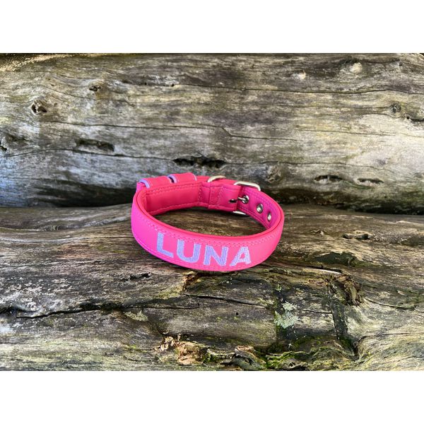 COLEIRA BABY PERSONALIZADA 3cm rosa com nome em rosa claro