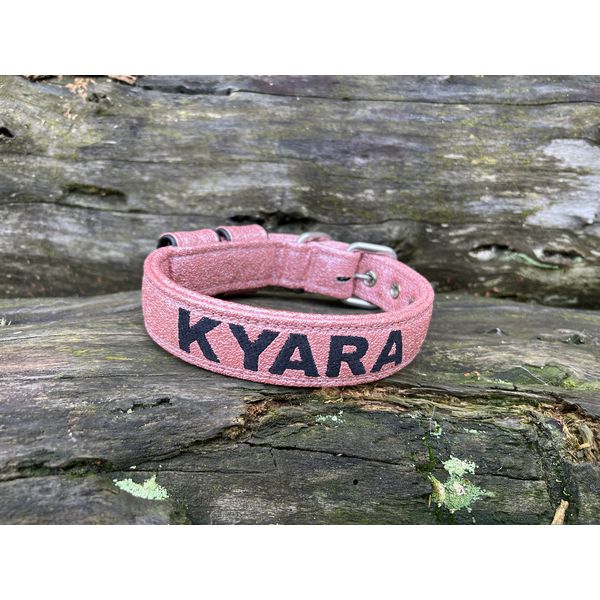 COLEIRA BABY PERSONALIZADA 3cm glitter rosa com nome em preto
