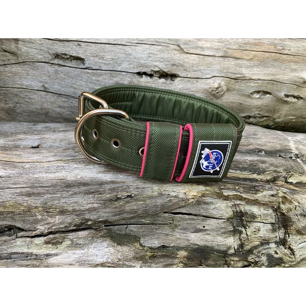 COLEIRA LISA 5cm militar detalhe em rosa