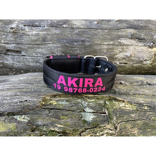 COLEIRA PERSONALIZADA 5cm preta com nome pink (nome e telefone) 