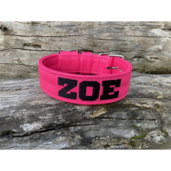 COLEIRA PERSONALIZADA 5cm glitter pink com nome em preto