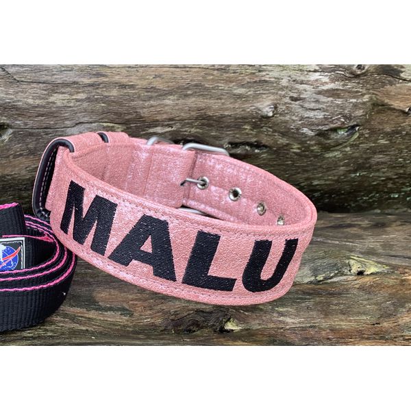 COLEIRA PERSONALIZADA 5cm glitter rosa com nome em preto