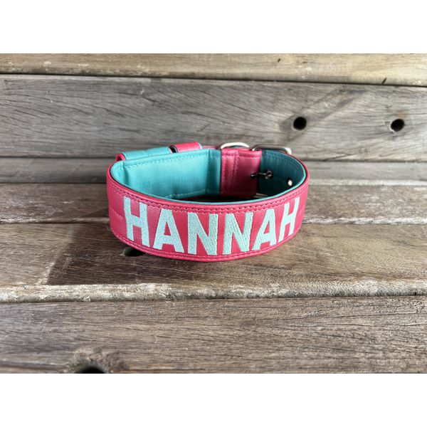 COLEIRA PERSONALIZADA 5cm rosa/azul tiffany com nome em azul tiffany