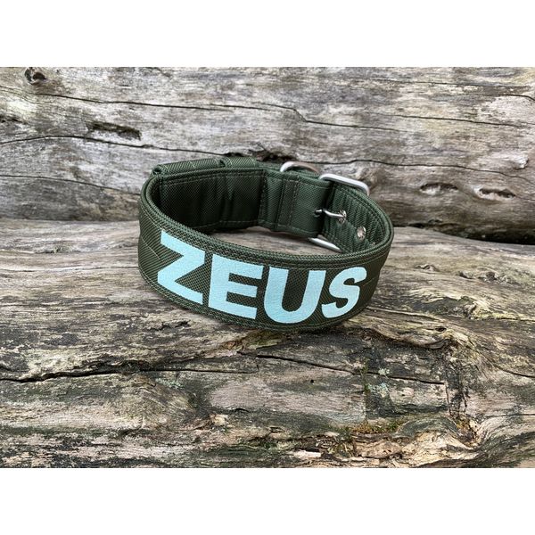 COLEIRA PERSONALIZADA 5cm militar com nome em verde água