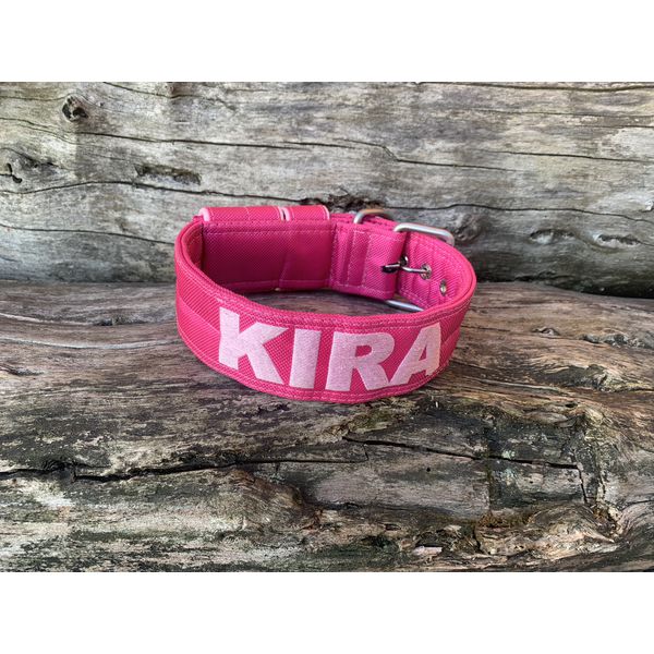 COLEIRA PERSONALIZADA 5cm rosa com nome em rosa claro