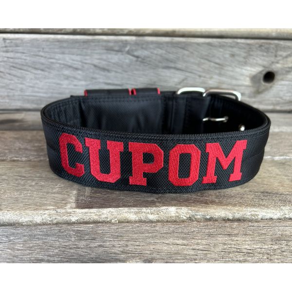 COLEIRA PERSONALIZADA 5cm preta com nome em vermelho